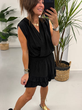 The Crinkle Frill Playsuit - Black