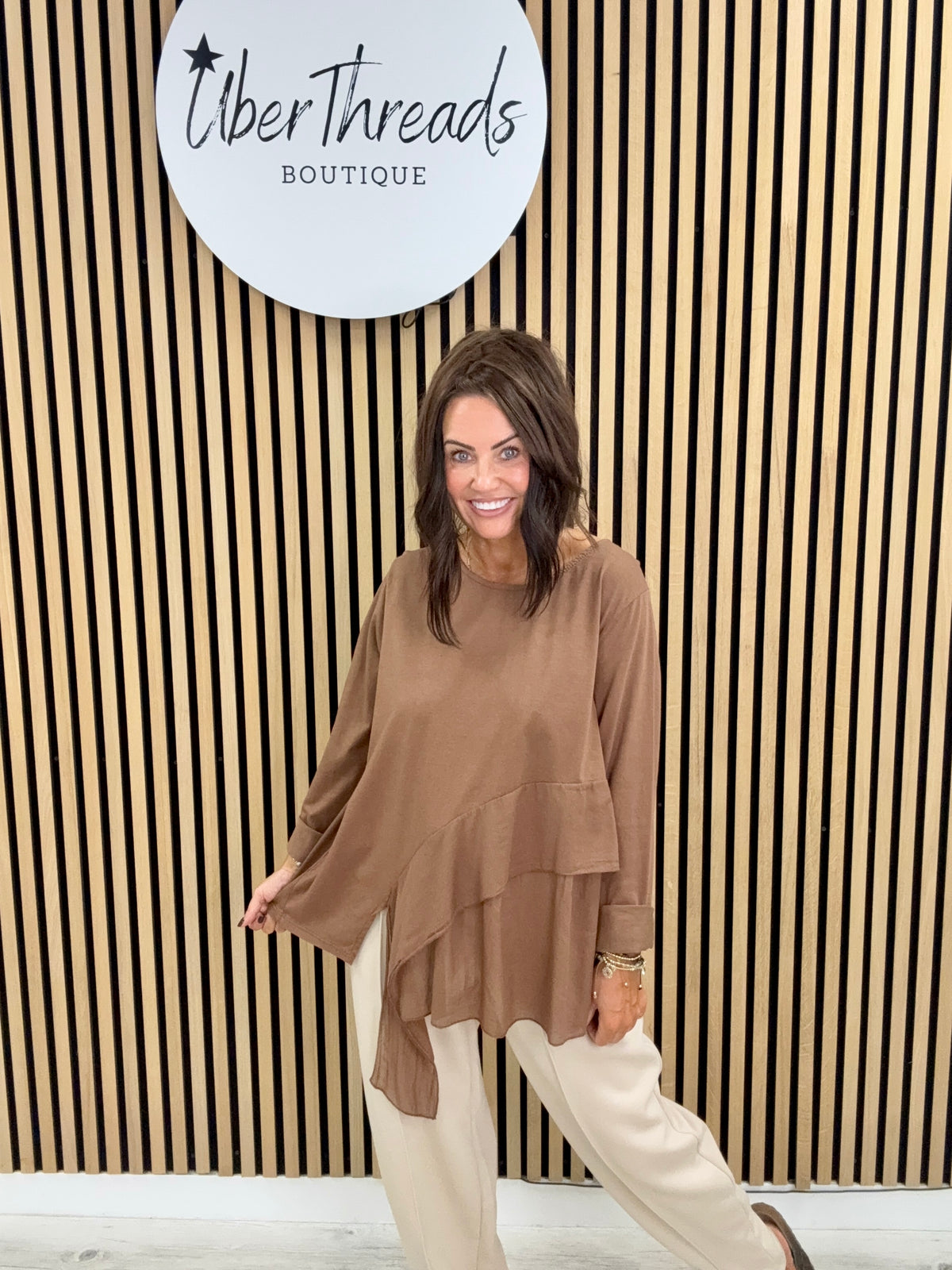 The Jersey Frill Cut Out Tunic - Light Chocolate