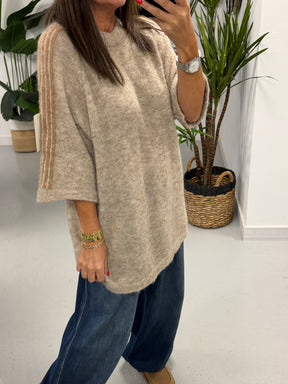Stripe Long Line Knit  - Oatmeal/Camel