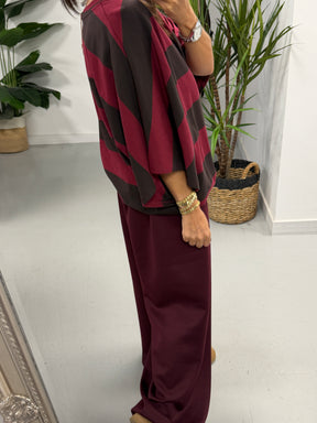 Sunset Stripe Elasticated Hem - Wine/Chocolate  (Size 10-16)