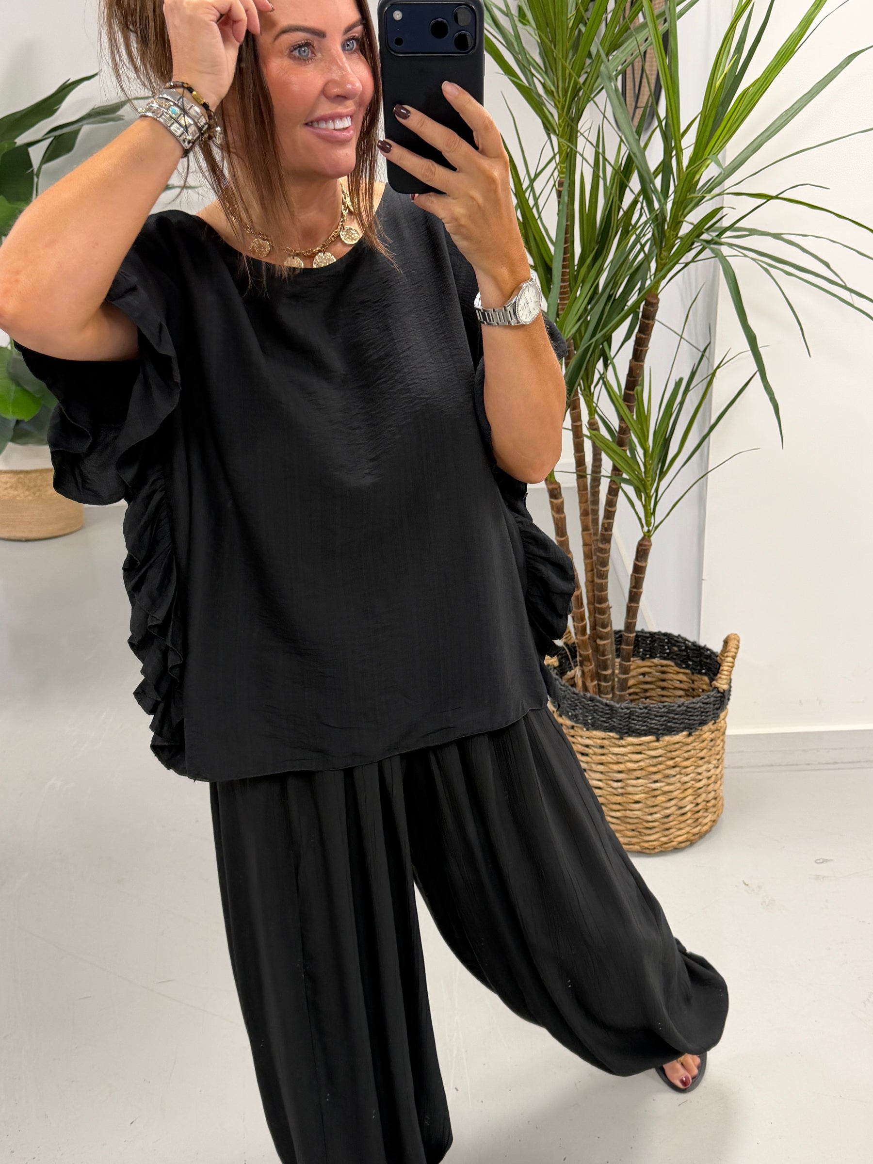 The Side Frill Tunic - Black
