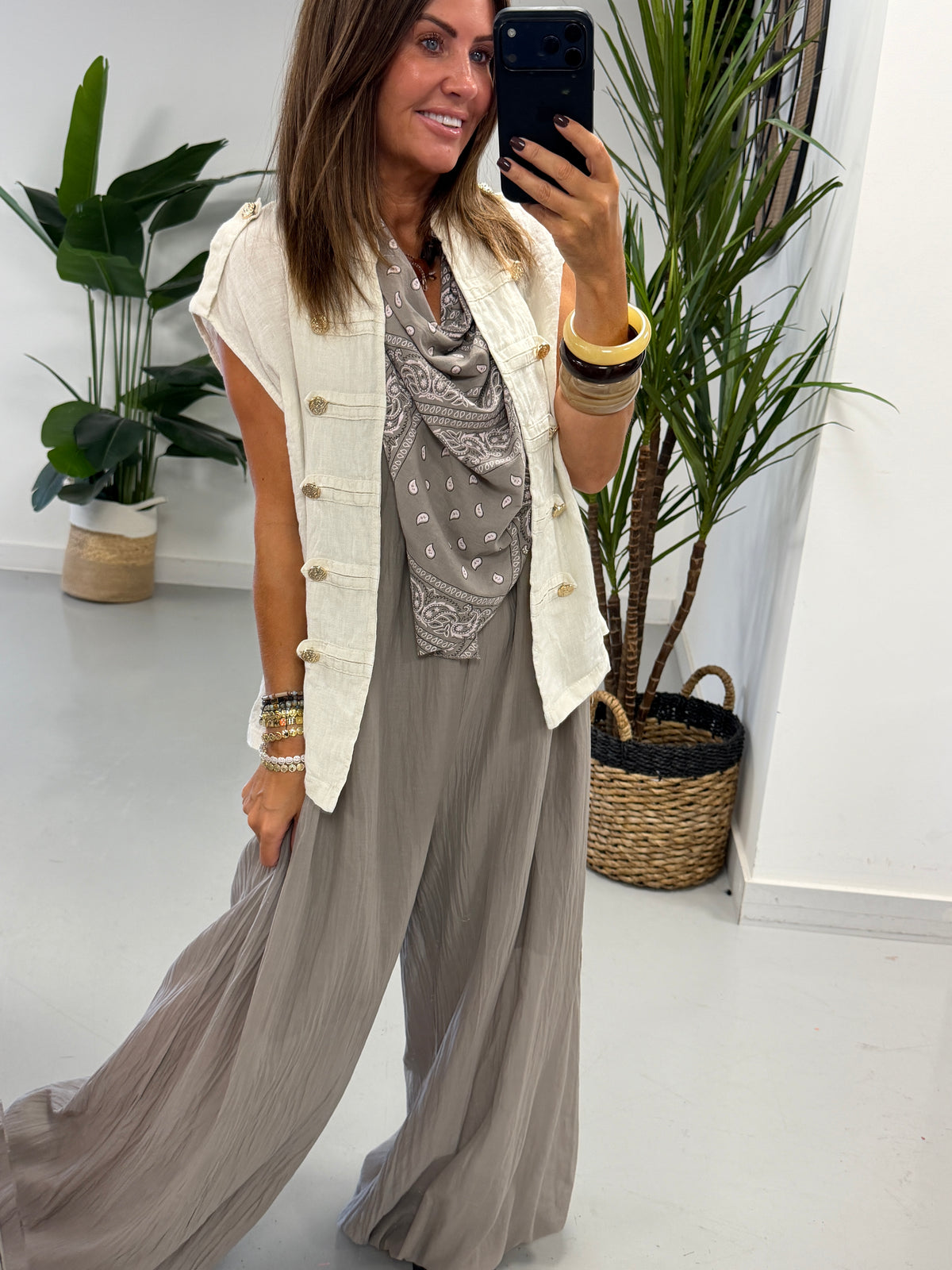 Linen Military Waistcoat - Cream