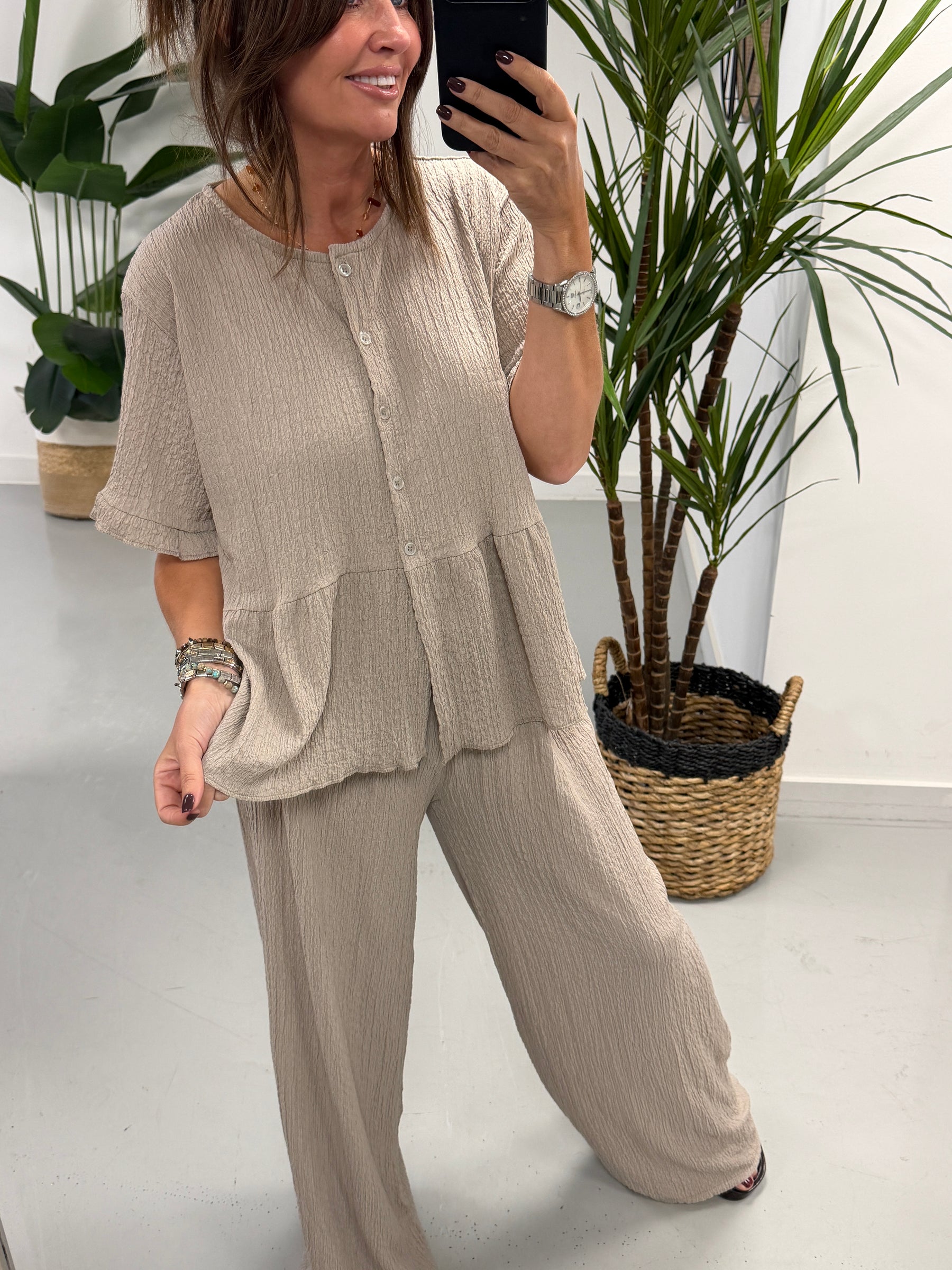 The Hallie Peplum Two Piece - Taupe
