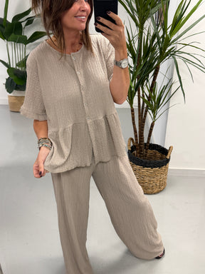 The Hallie Peplum Two Piece - Taupe