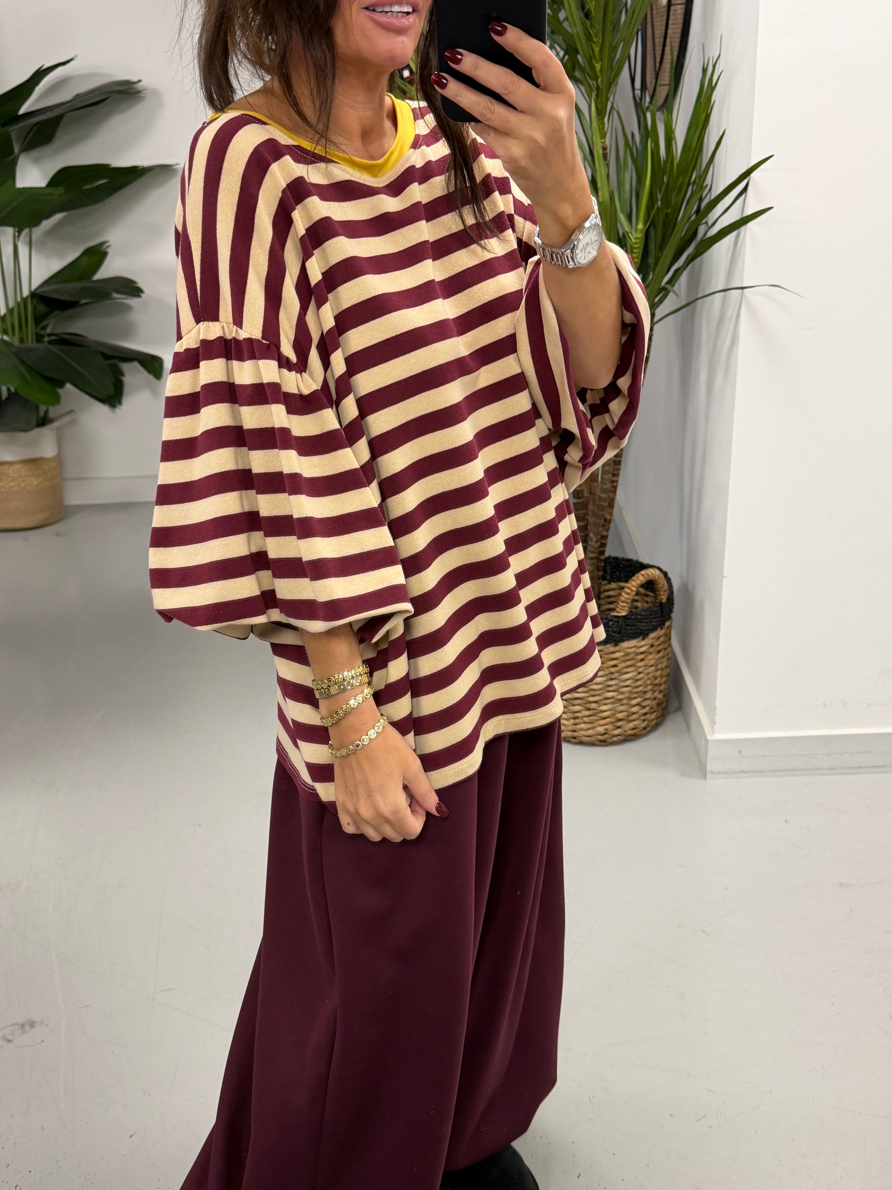 Sunset Stripe Puff Sleeve - Wine (Size 12-18)