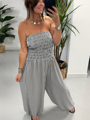 PRE Order The Gingham Balloon Leg Jumpsuit- Chocolate
