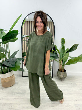Military Pinstripe Two Piece - Khaki