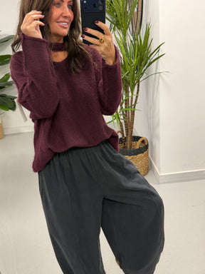 Slash Neck Knit  - Aubergine (Size 10-16)