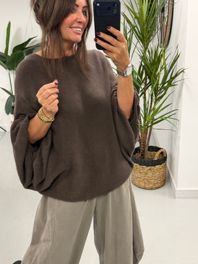 Bubble Sleeve Soft Knit - Chocolate (Size 10-18)