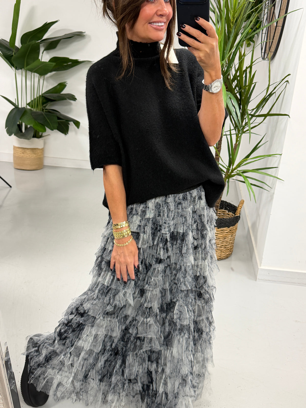 The Manhattan Tiered Tulle Skirt - Black (Size 12-20)