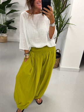 The Shirred TicToc Crinkle Balloon Trouser - Pistachio