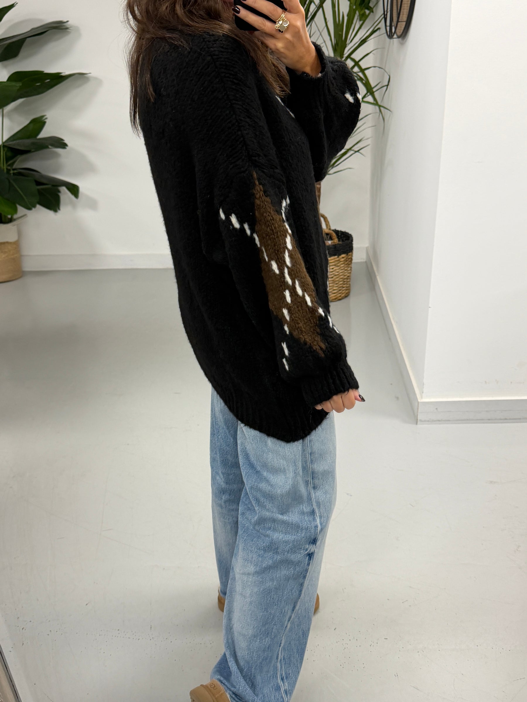 The Argyle Rustic Soft Knit - Black (Size 10-18)