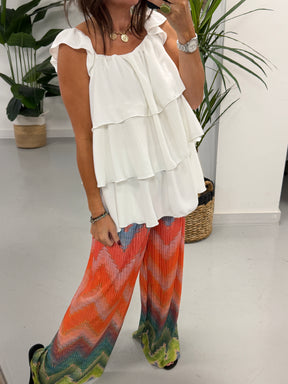 ZigZag Plisse Summer Trouser - Coral