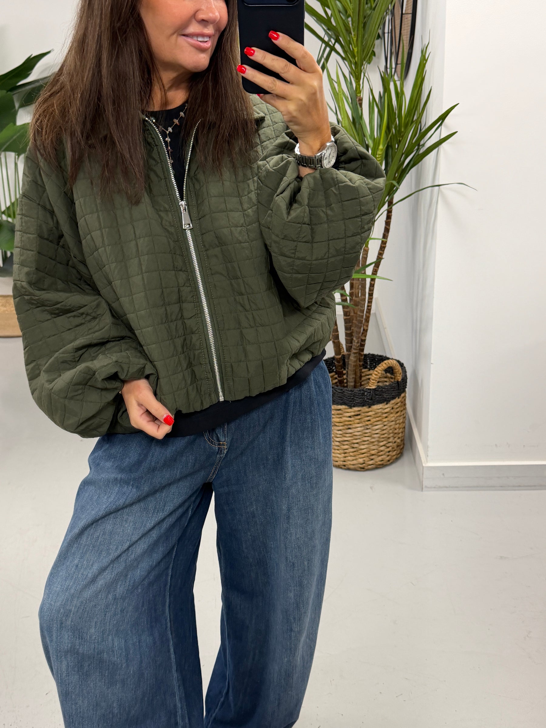 Lightweight Quilted Bomber - Khaki