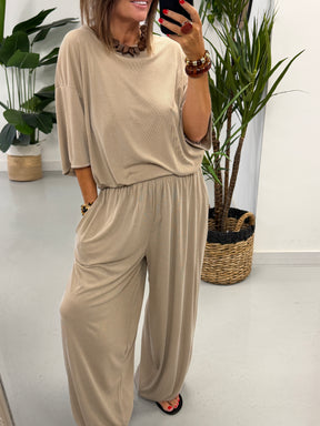 The Weekend Slouch Ribbed Co-Ord - Camel