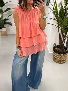 The Rio Ruffle Top - Coral
