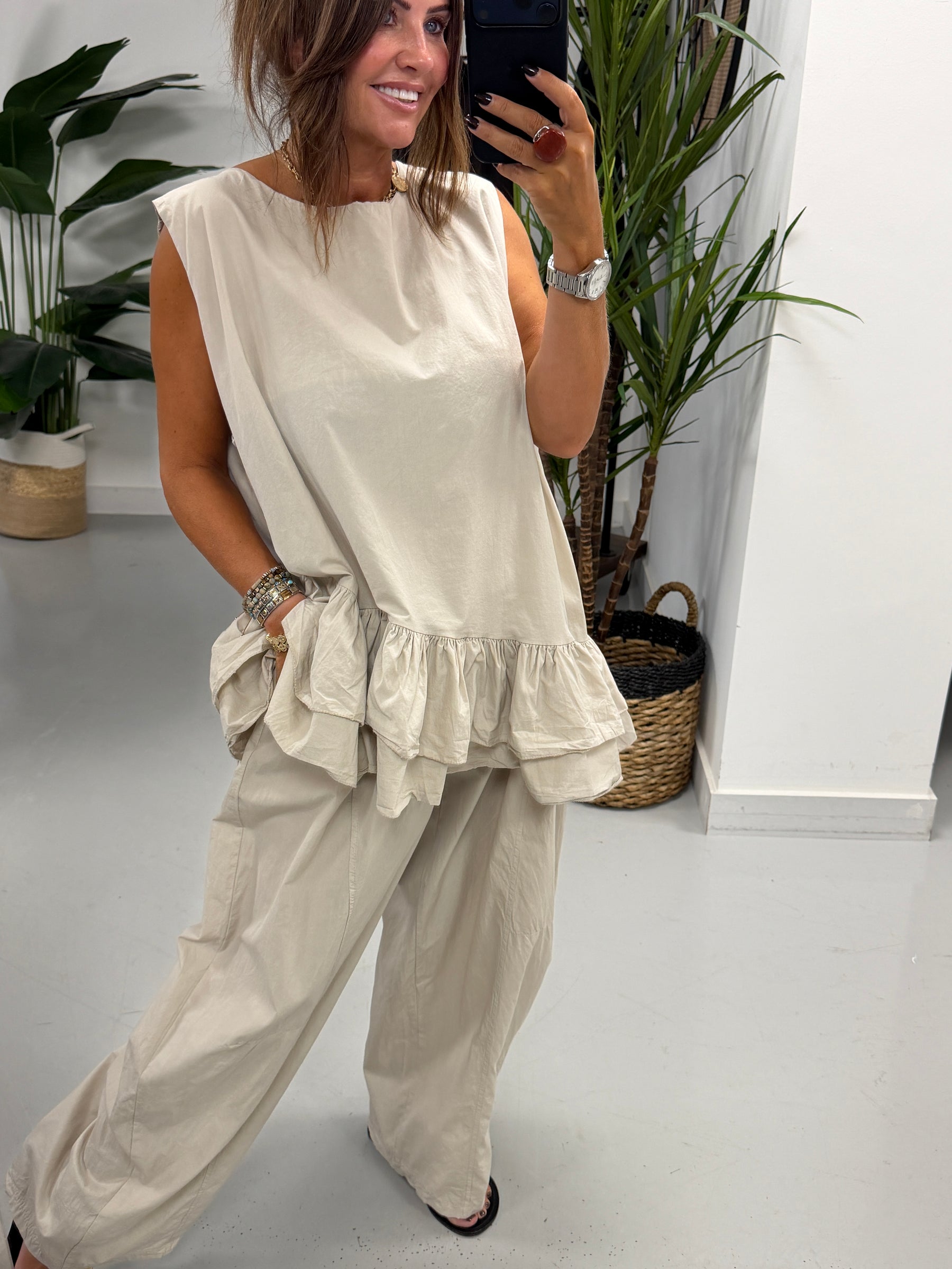 The LuLu Asymmetric Frill Tunic - Stone