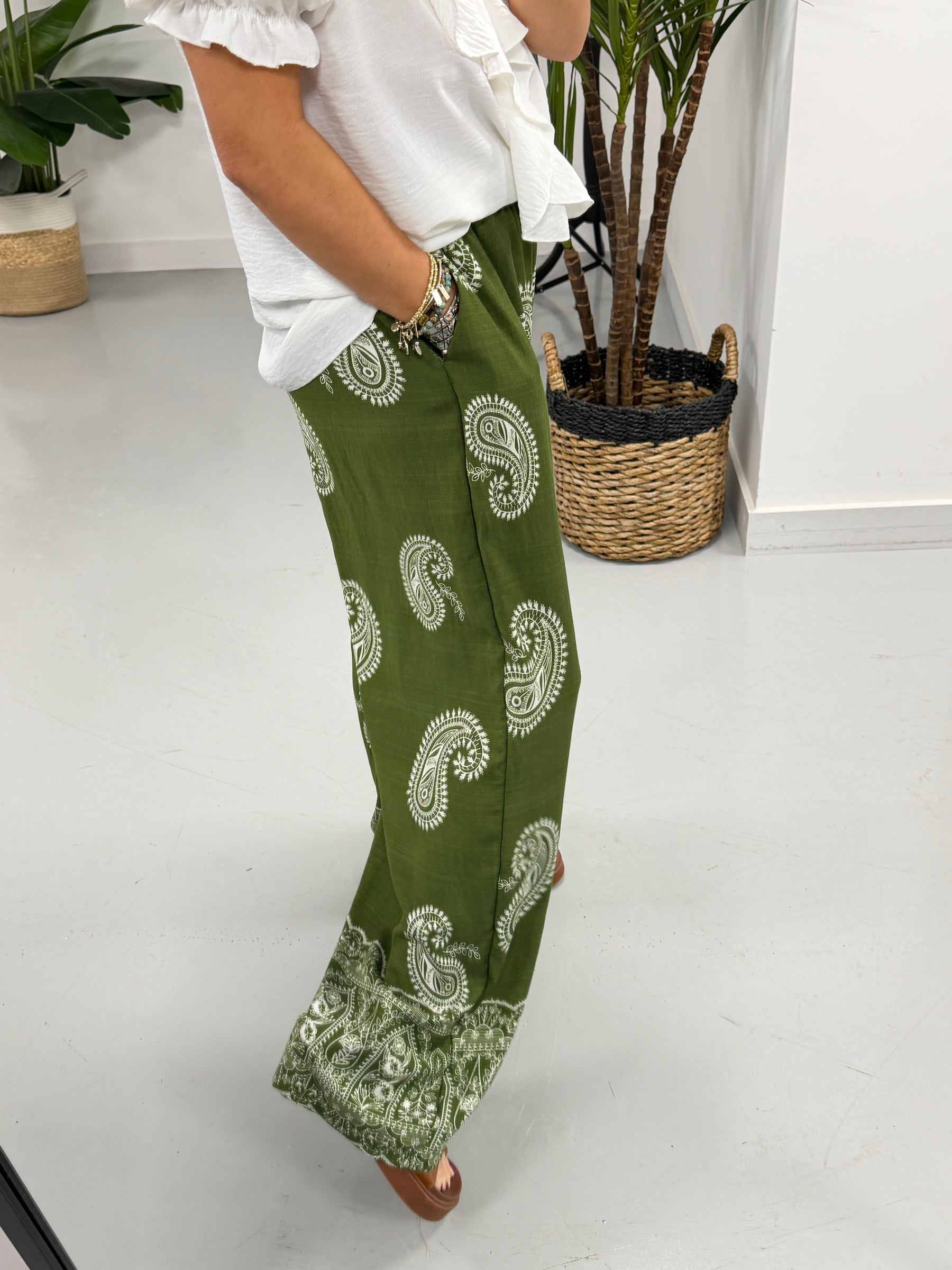 The Paisley Wide Leg Trouser - Khaki