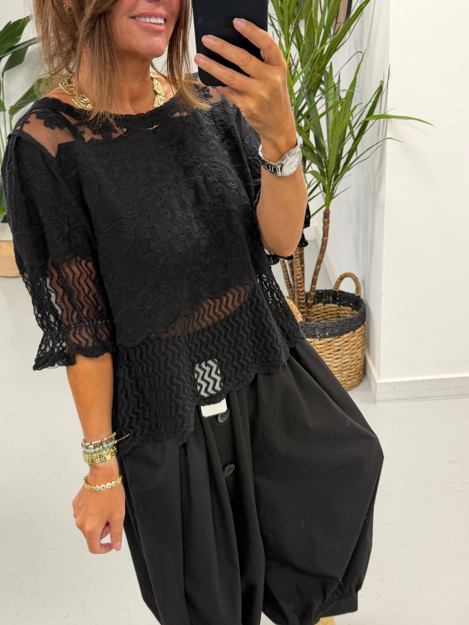 Lyra Lace Mesh Tunic - Black