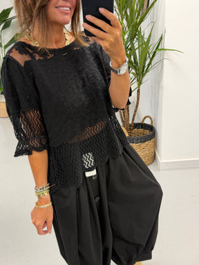 Lyra Lace Mesh Tunic - Black