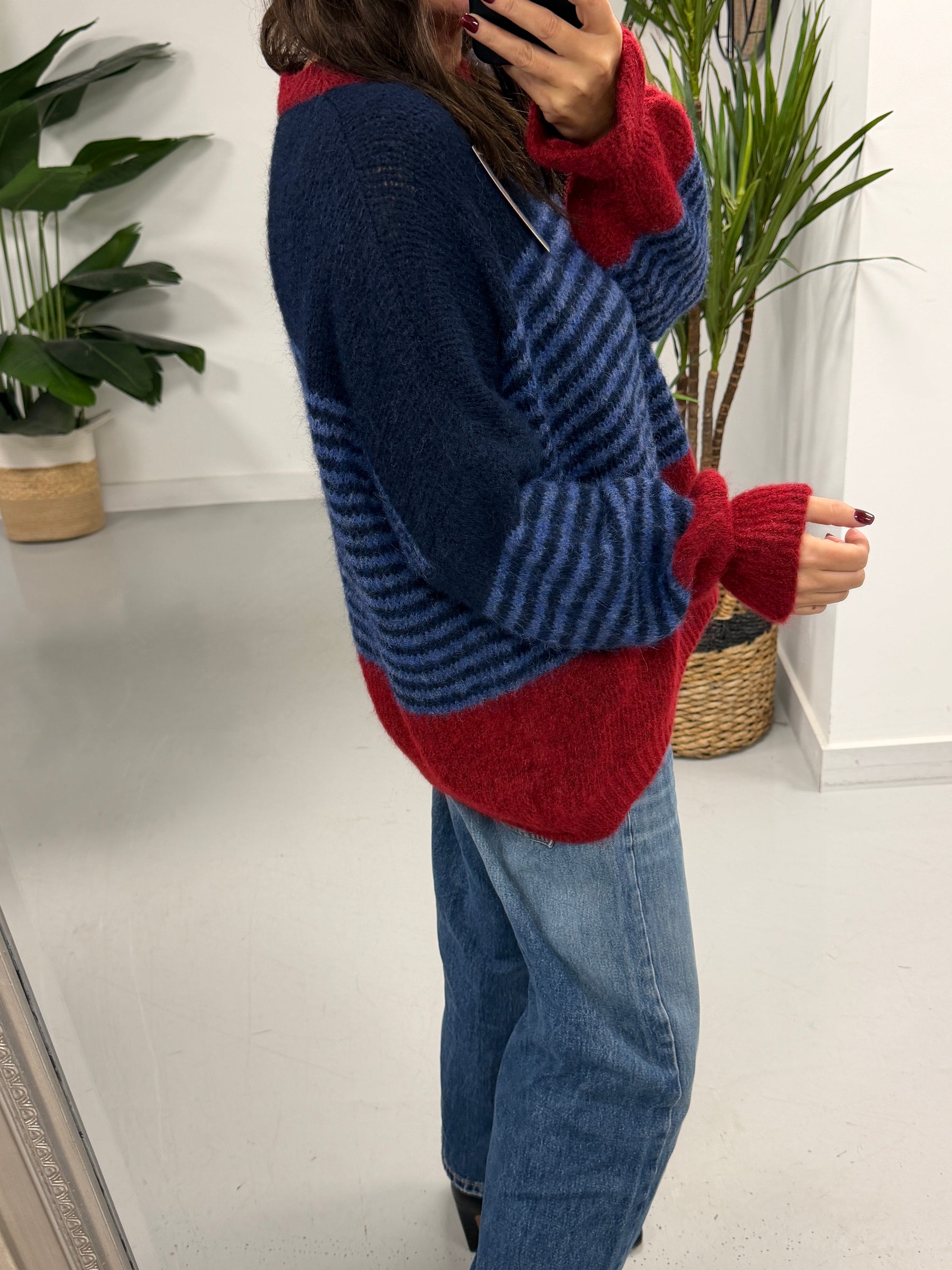 Rustic Stripe Knit Jumper  - Blue/Red (10-18)