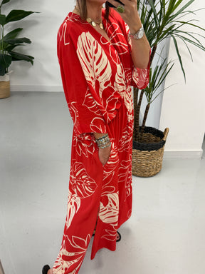 Leaf Cross Over Dress - Red