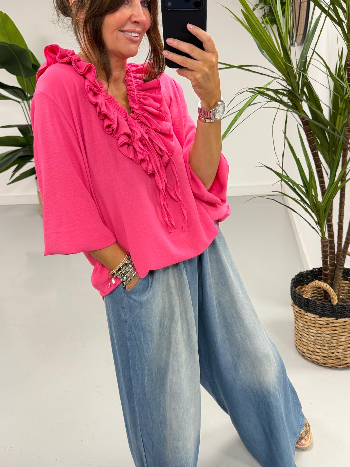 Luna Double Ruffle Blouse - Cerise