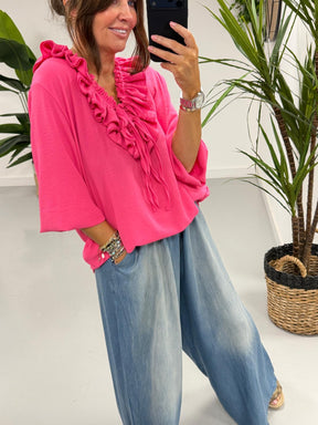 Luna Double Ruffle Blouse - Cerise