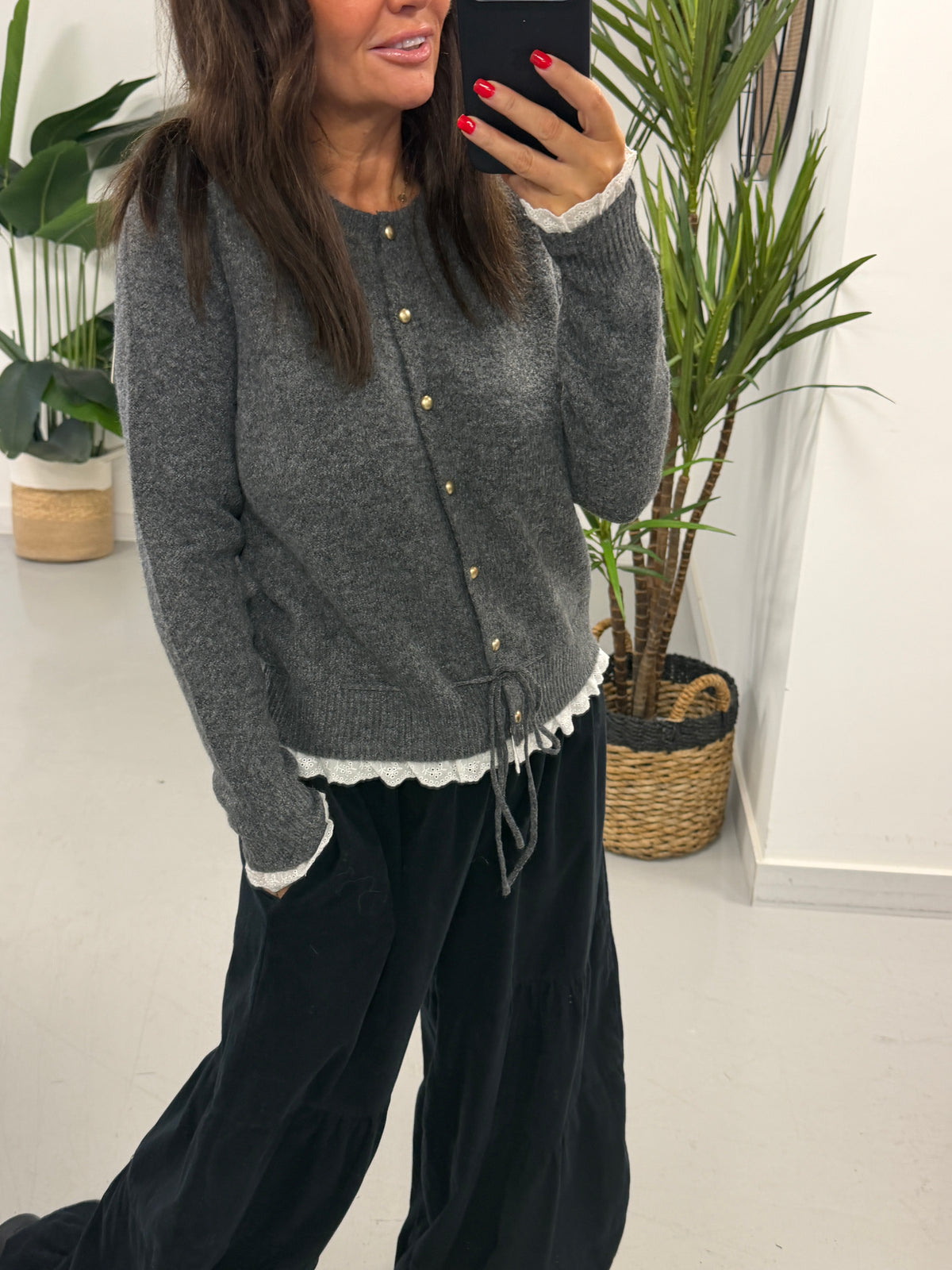 Downtown Ruffle Cardigan - Grey