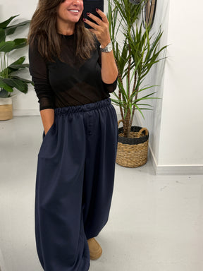 Button Front Balloon Cuff Joggers - Navy (Size 12-20)