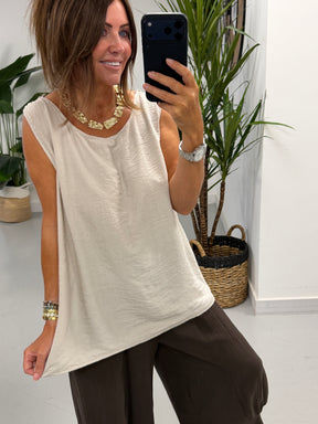 Sorrento Crochet Back Top - Stone