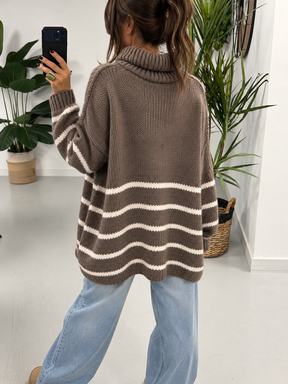 The Rustic Stripe Soft Knit -  Mocha Cream (Size 12-20)