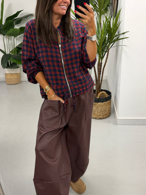 The Grained PU Tulip Trousers - Wine