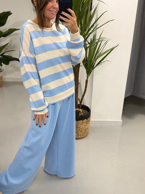 The Stripy Two Piece - Baby Blue / Cream