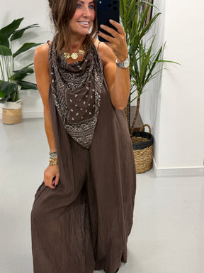 Bandana Scarf Jumpsuit - Chocolate (Due in in next few days)