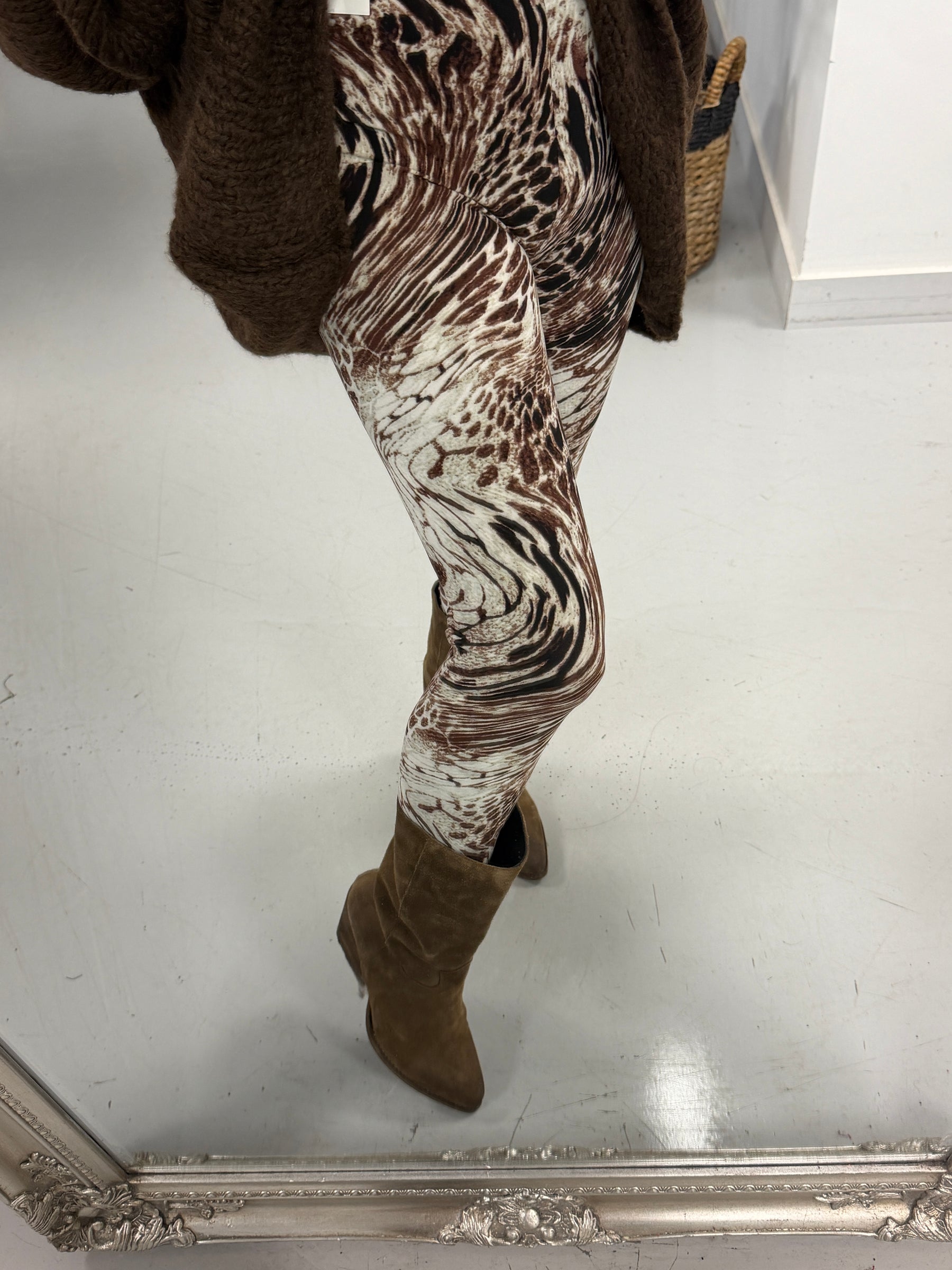 Soft Touch Leggings - Chocolate/Cream Mixed Animal Print
