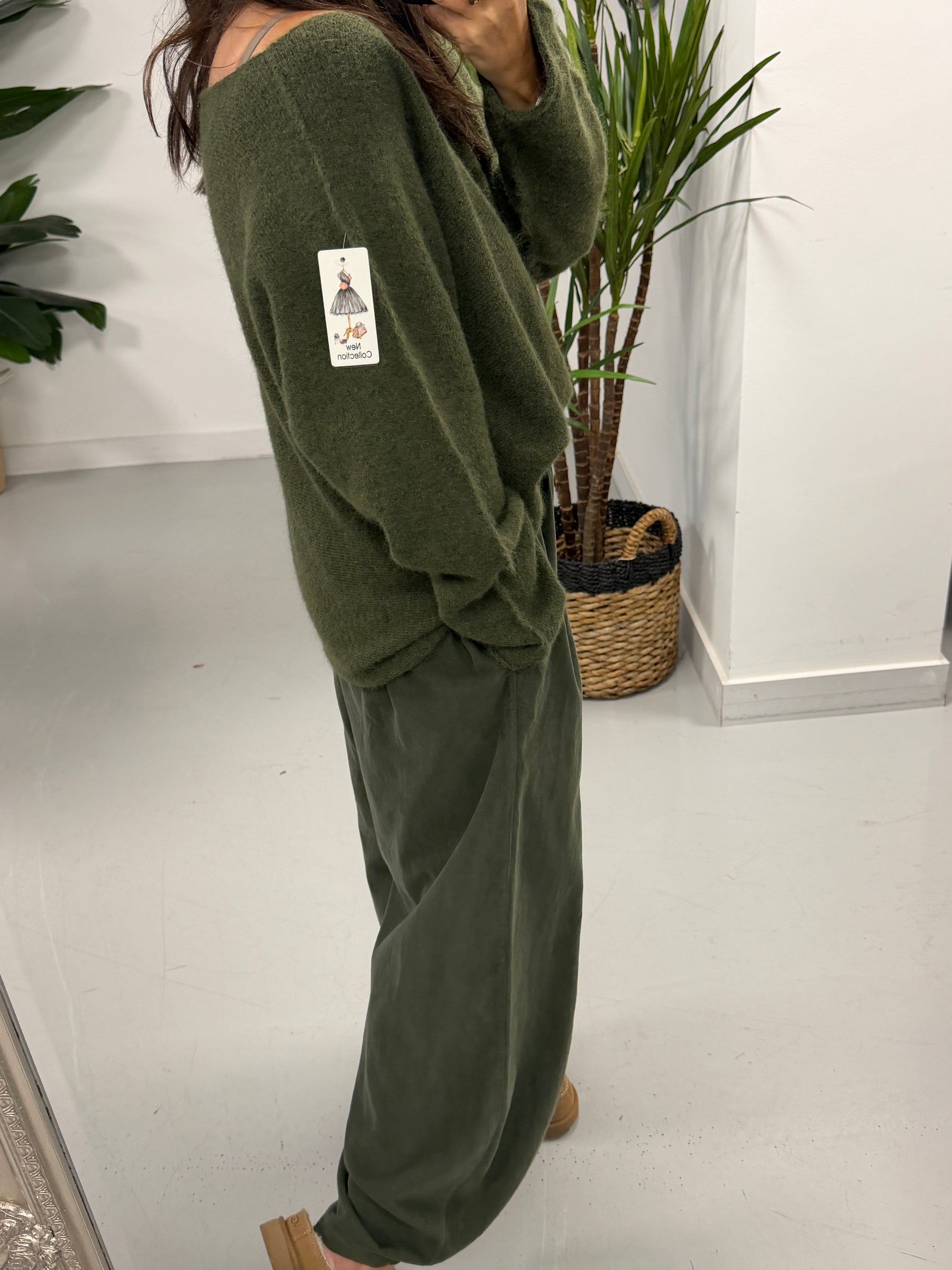 Slash Neck Knit  - Khaki (Size 10-16)