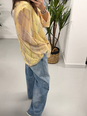 Layered Argyle Mesh Top - Lemon