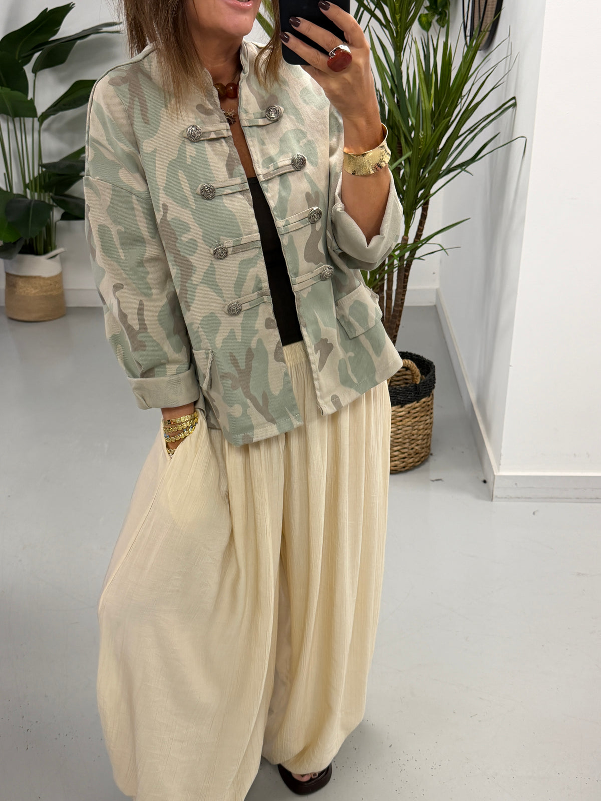 Camo Denim Military Jacket - Lightest Khaki