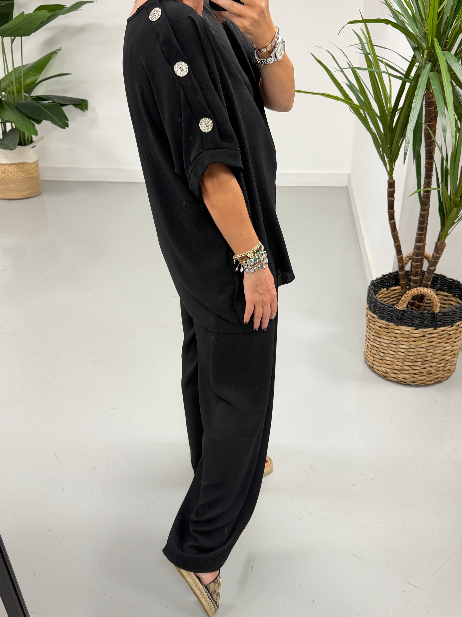 Gold Button Two Piece - Black