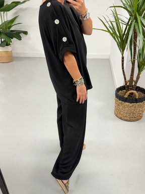 Gold Button Two Piece - Black