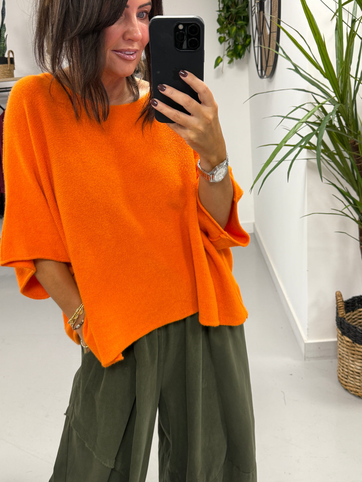 Gracie Crop Sleeve Knit - Orange