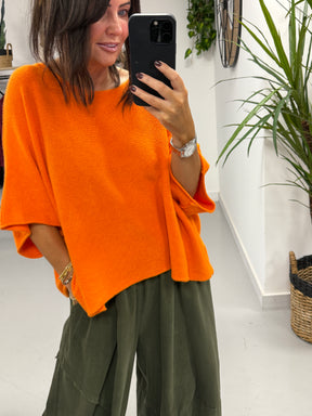 Gracie Crop Sleeve Knit - Orange
