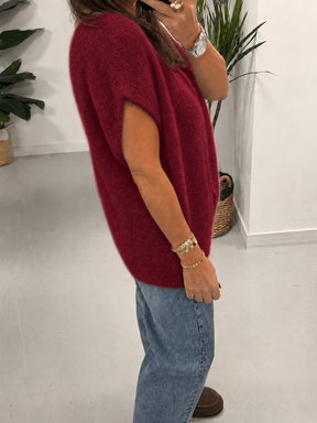 Button Up Slouchy Crop Sleeve Knit - Wine (Size 10-14)