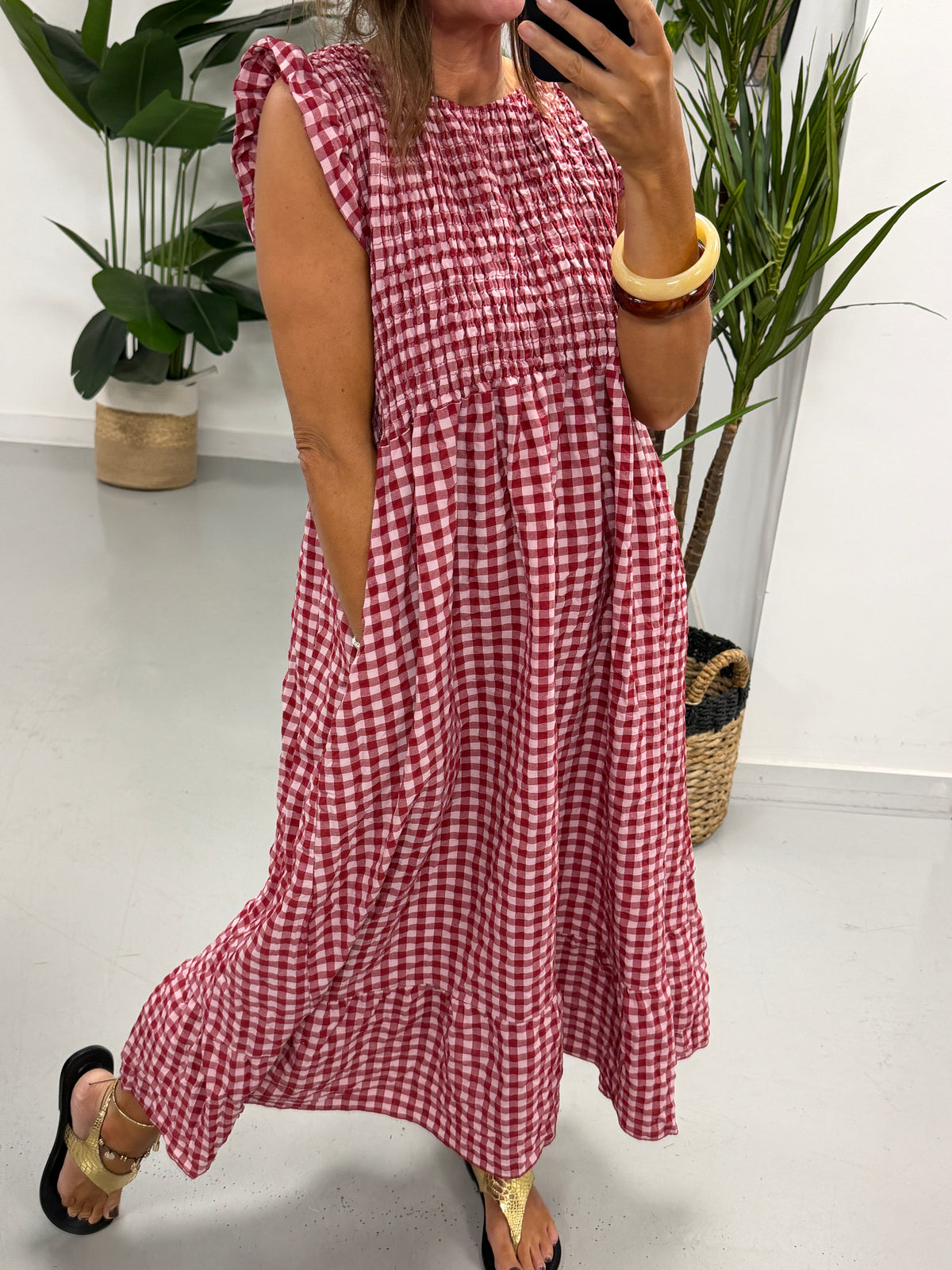 Gingham Midaxi Dress Dress - Wine