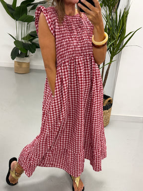 Gingham Midaxi Dress Dress - Wine