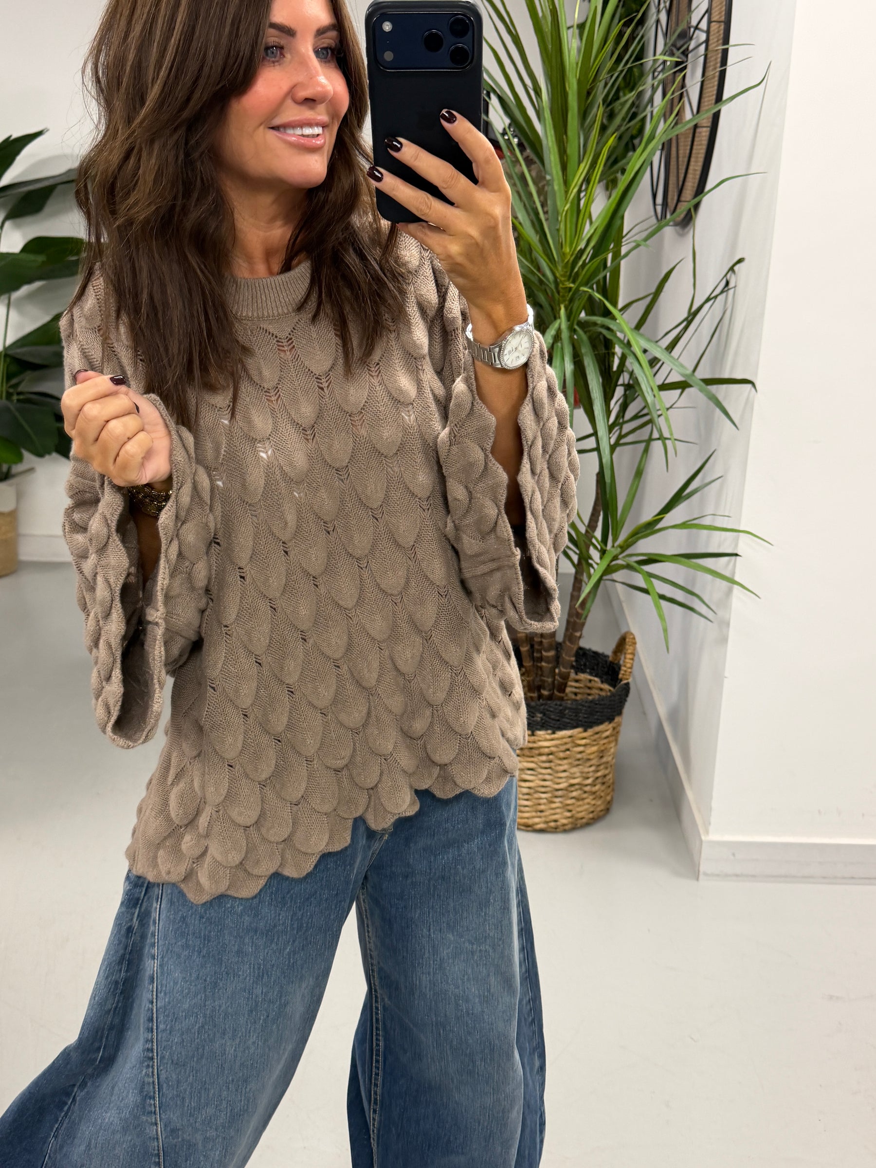 Soft Touch Tear Drop Knit - Mocha (Size 8 - 16)