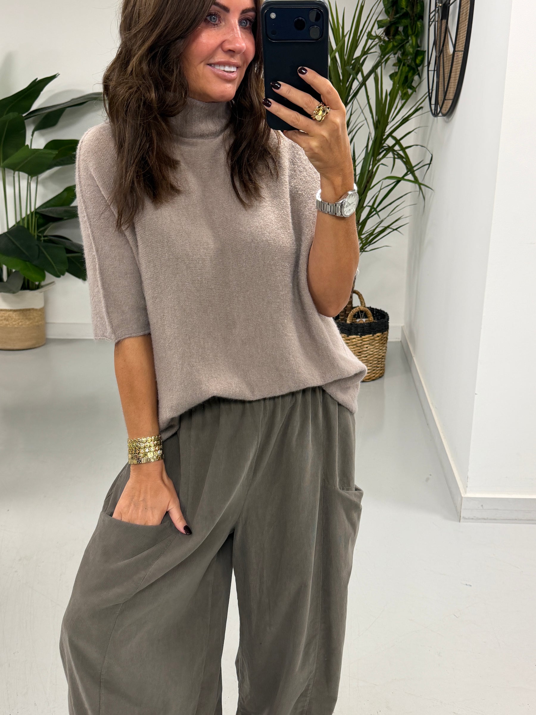 Oakley Crop Sleeve Knit - Taupe (Size 10-18)