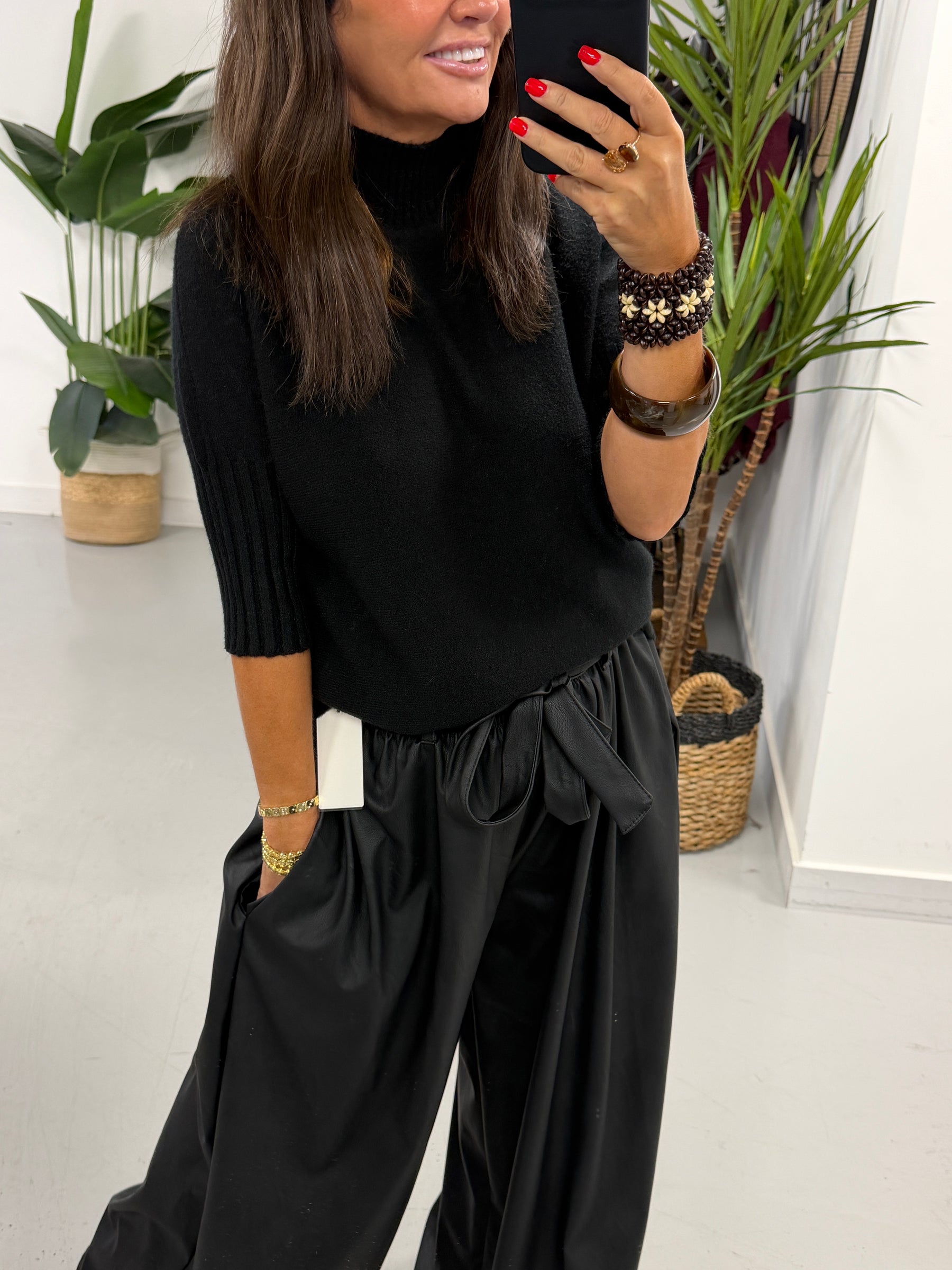 Crop Sleeve Knit - Black