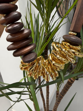 Adjustable Wooden/Gold Statement Necklace